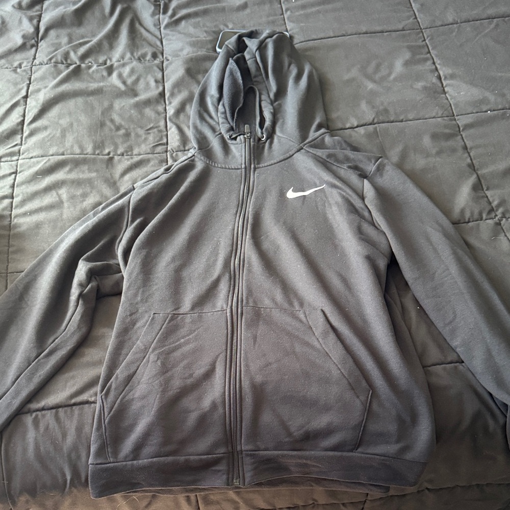 Nike Black Zip-Up Hoodie with White Swoosh